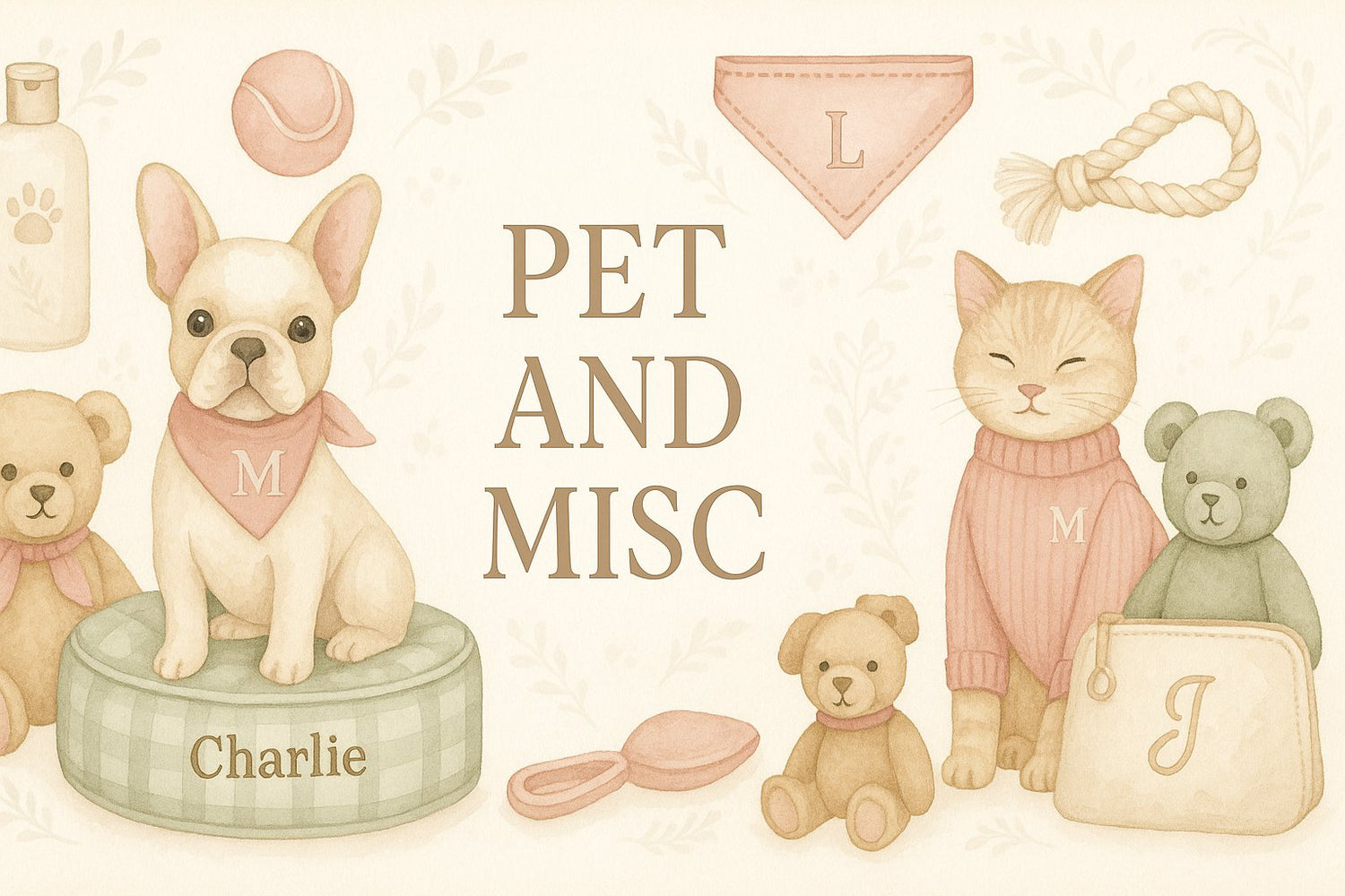 Custom pet beds and bandanas with names