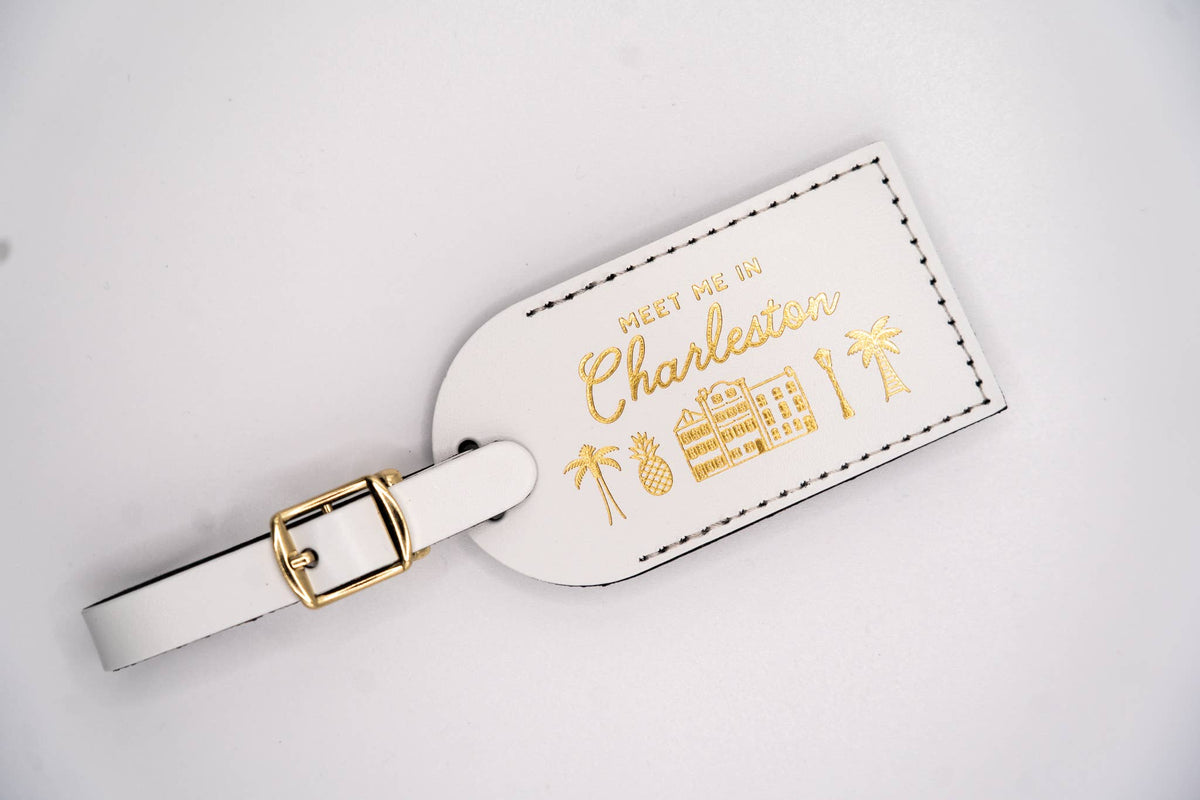Letter + Leather - Charleston Luggage Tag Wedding Favor or Travel Souvenir Gift