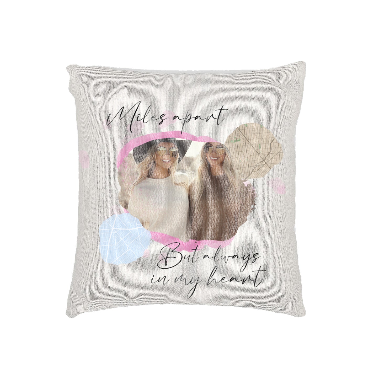 Woven Pillow Miles Apart with Your Custom Photo