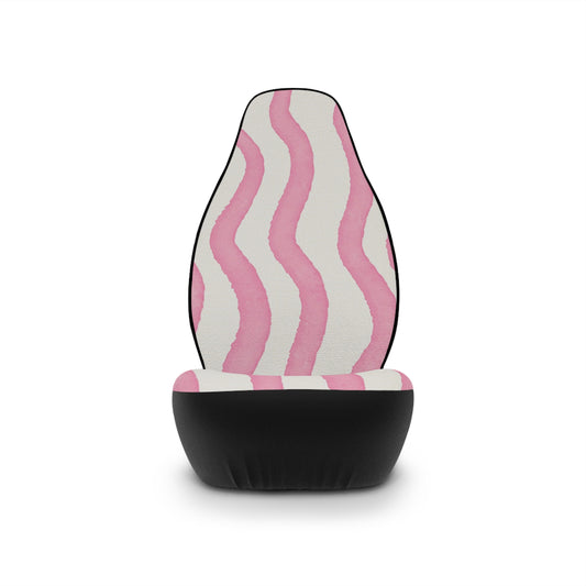 Pink Wavy Stripe Car Seat Covers — Feminine Retro Pattern, Front Seat Protector