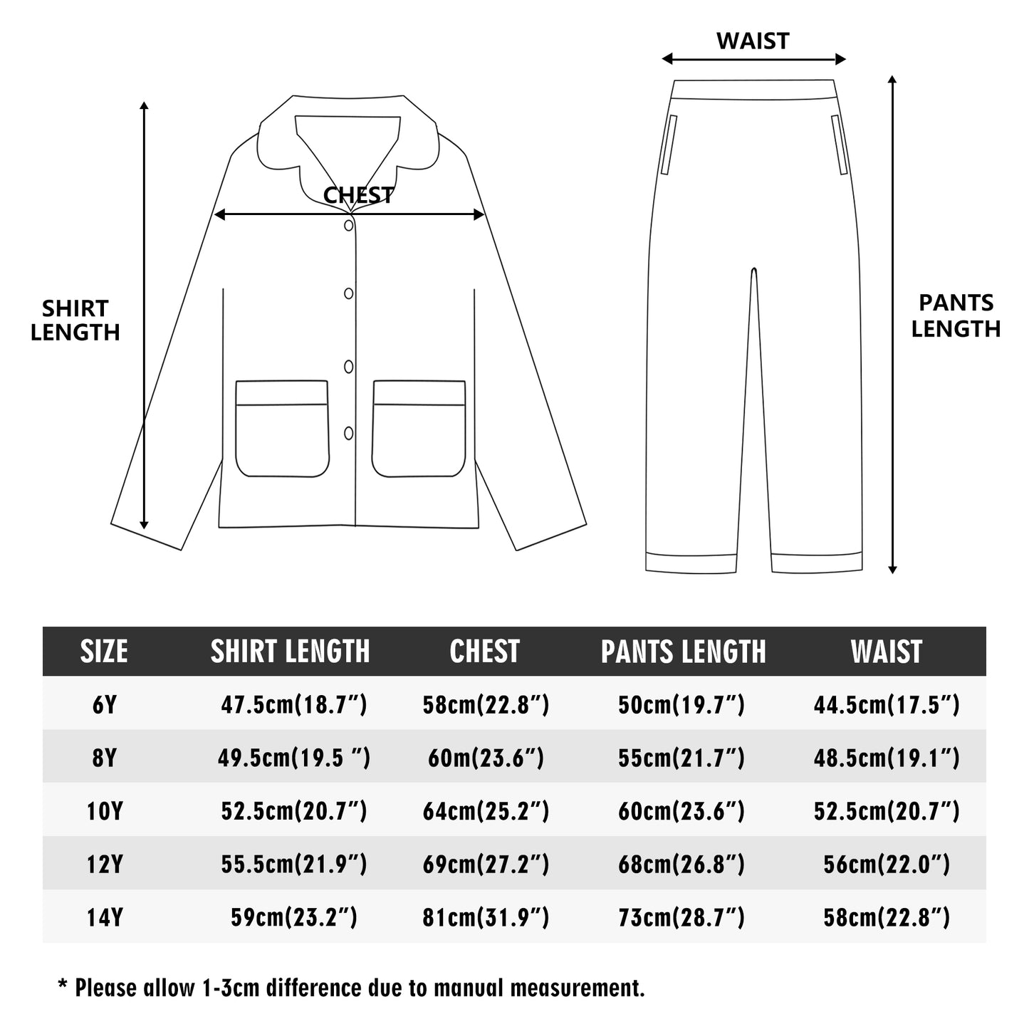 Kids Long Sleeve Pajama Set with Pockets - Soft Cotton Polyester Blend for Comfortable Sleep & Lounge Wear