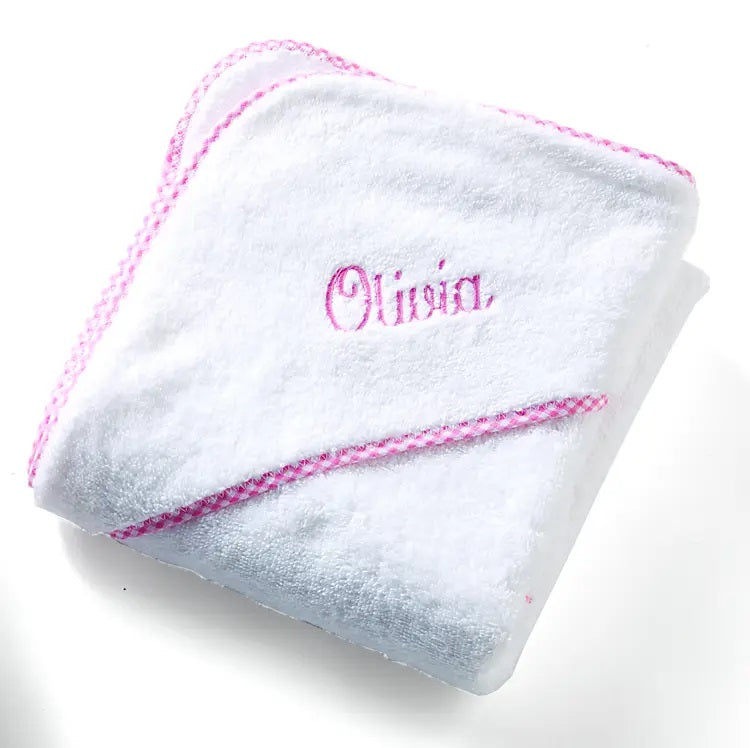 Infant Hooded Towel Gingham Trim add Monogram