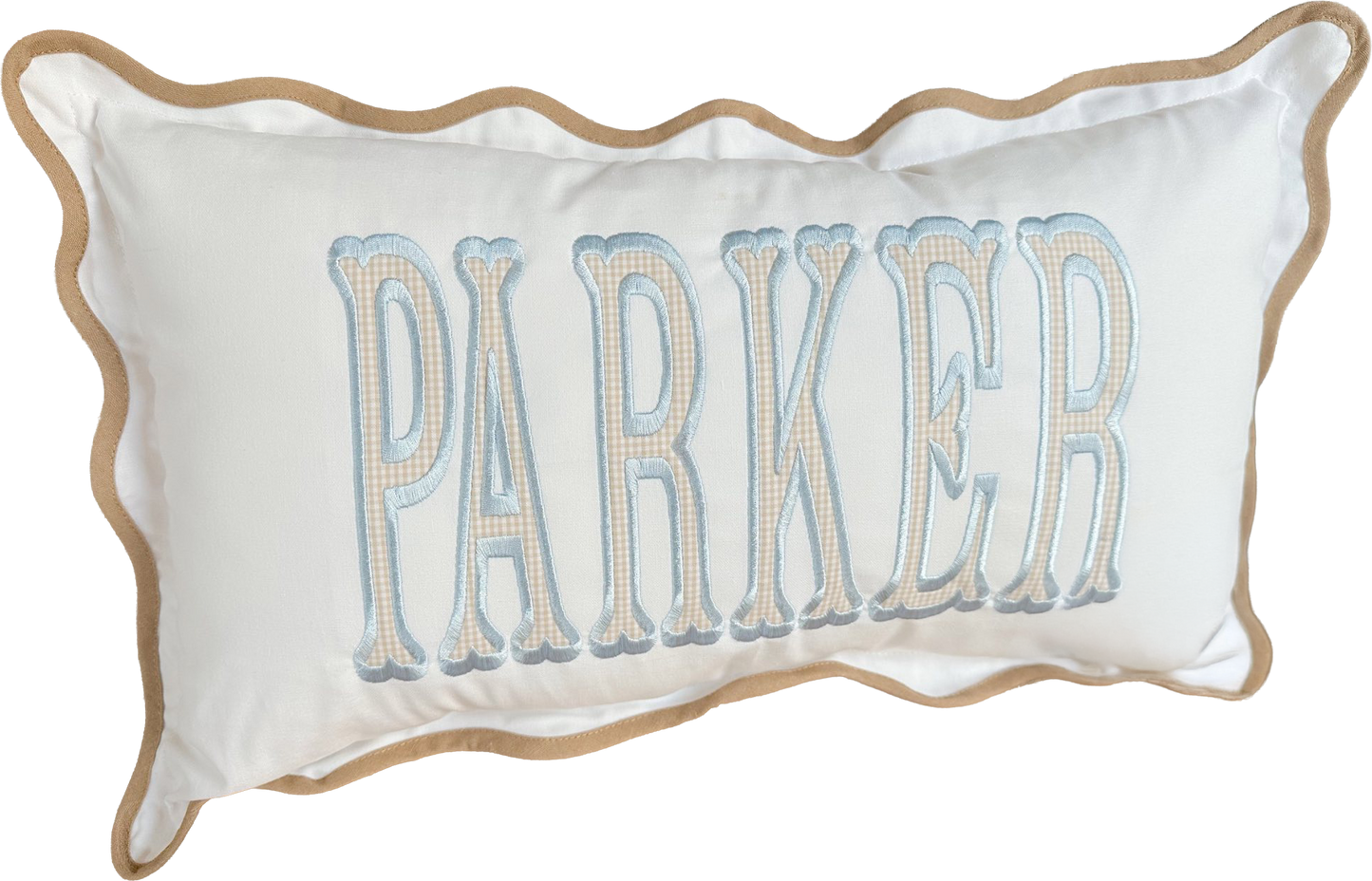 SCALLOP TRIM PILLOW WITH APPLIQUED