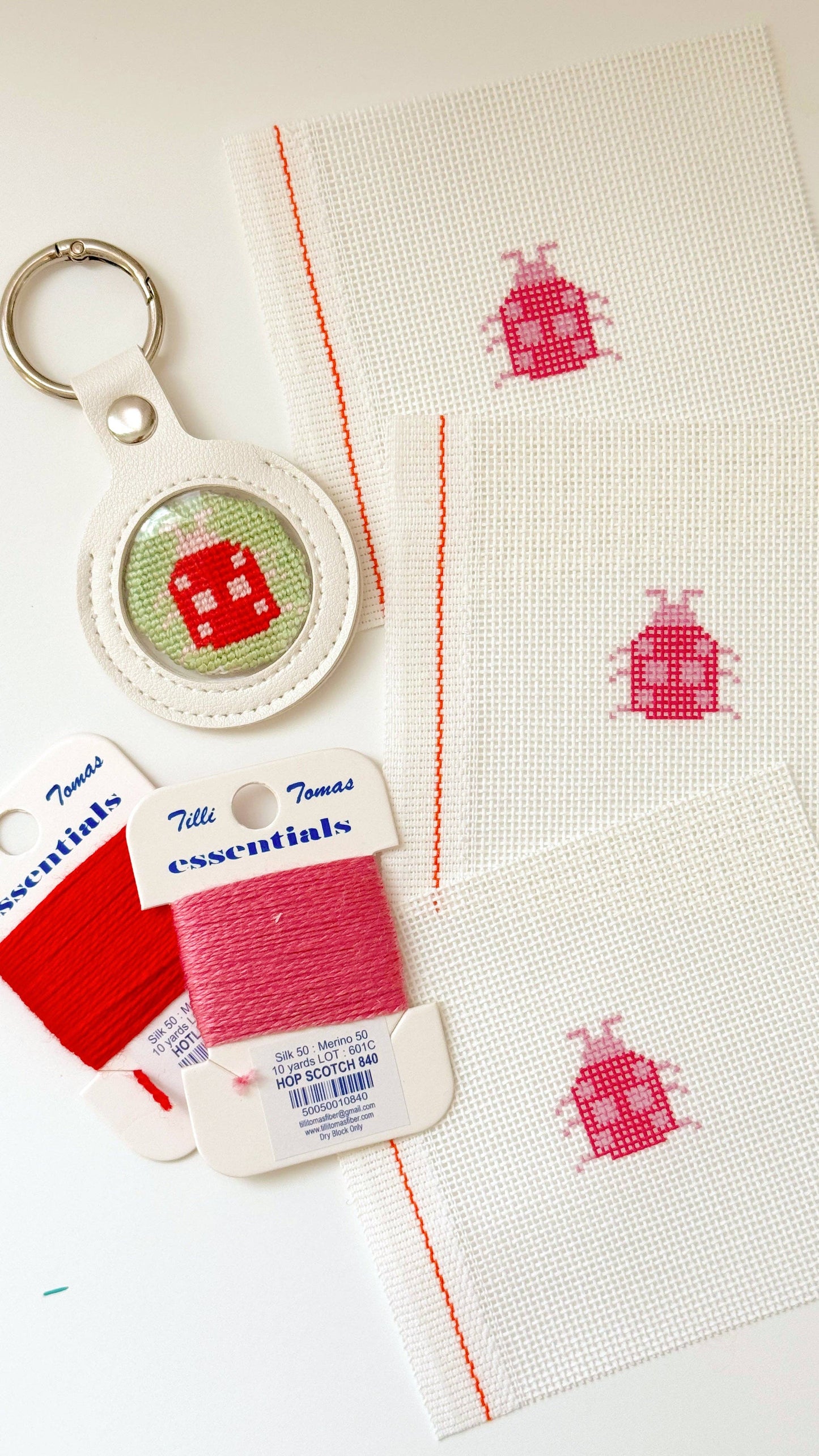 Mini Ladybug 1” Round Key Fob Needlepoint Canvas, Mini Needlepoint Canvas, Spring Needlepoint