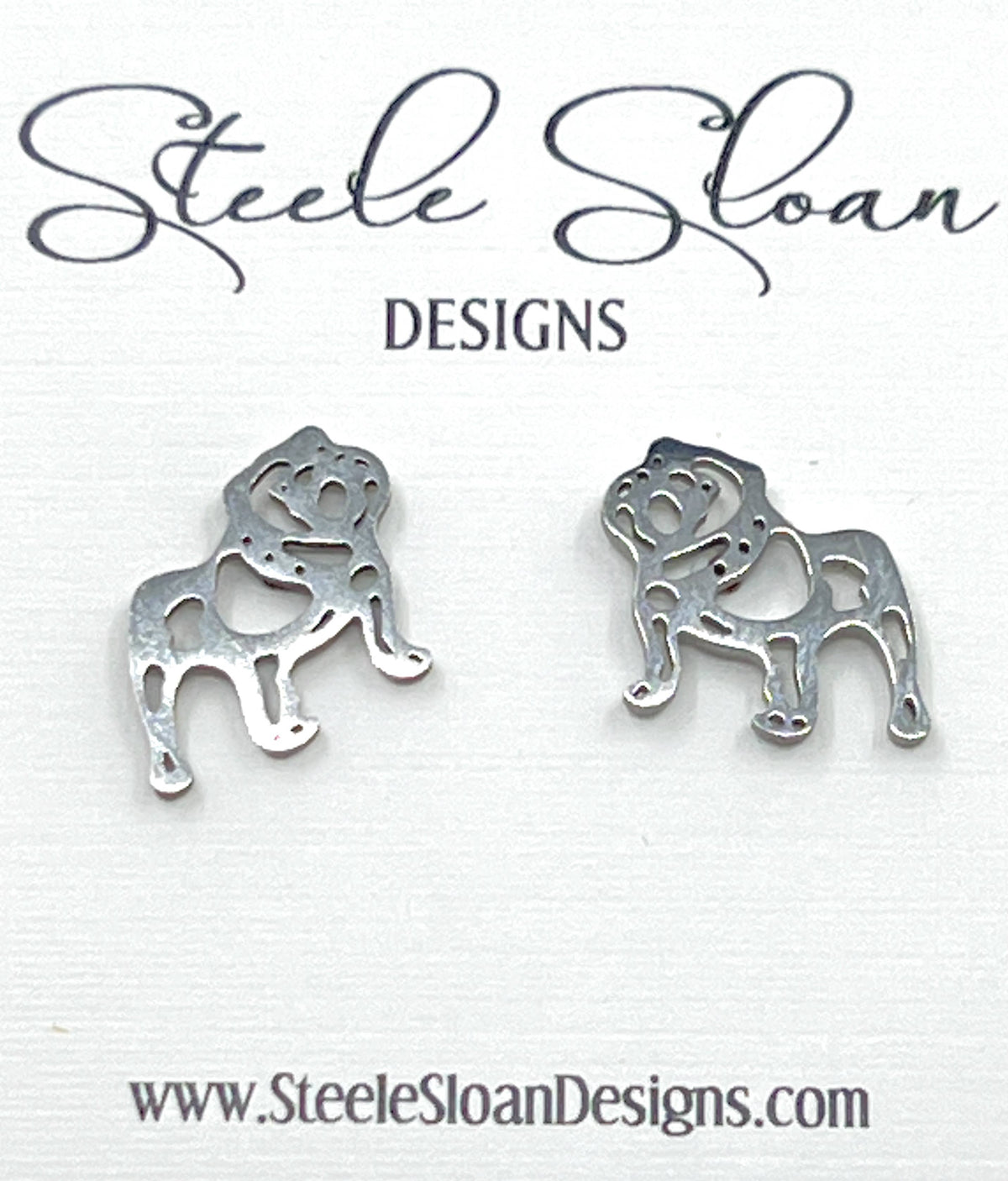 Steele Sloan Designs - Adorable Bulldog Earrings- Gold Stainless Steel Bulldogs