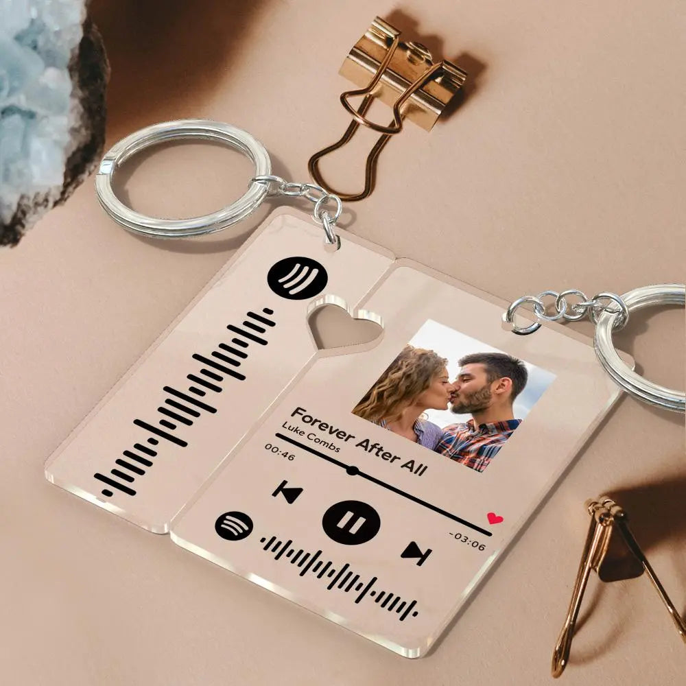 Personalized Spotify keychain with photo and music code, a perfect gift.