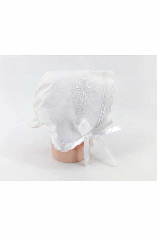 Christening Bonnet with Embroidered Cross Julius Berger & Carriage Boutique An Initial Impression