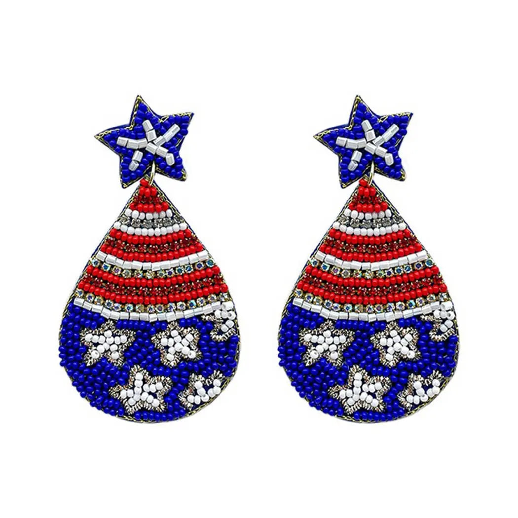 Fashion City - Seed Beaded USA Flag Teardrop Post Earring - An Initial Impression