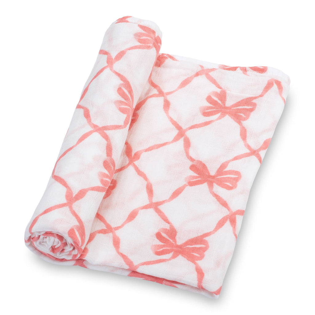 Lo Beautiful Bows Baby Muslin Swaddle Blanket