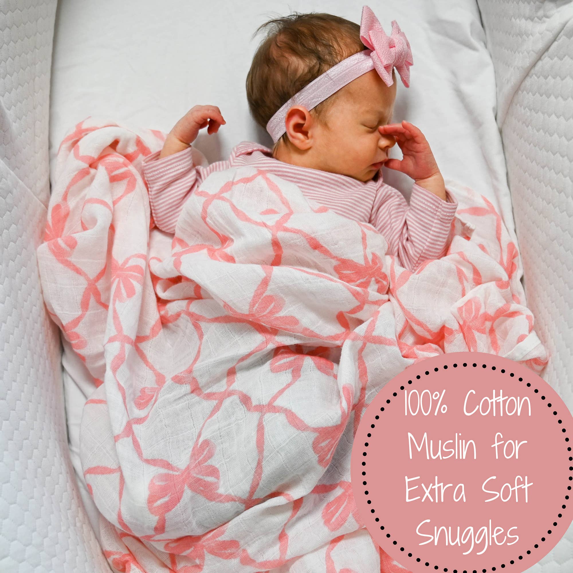 Lo Beautiful Bows Baby Muslin Swaddle Blanket