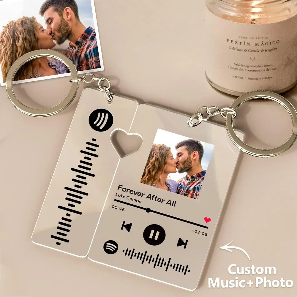 Custom Spotify Keychain with Photo and Song Code, a Personalized Gift for Couples.