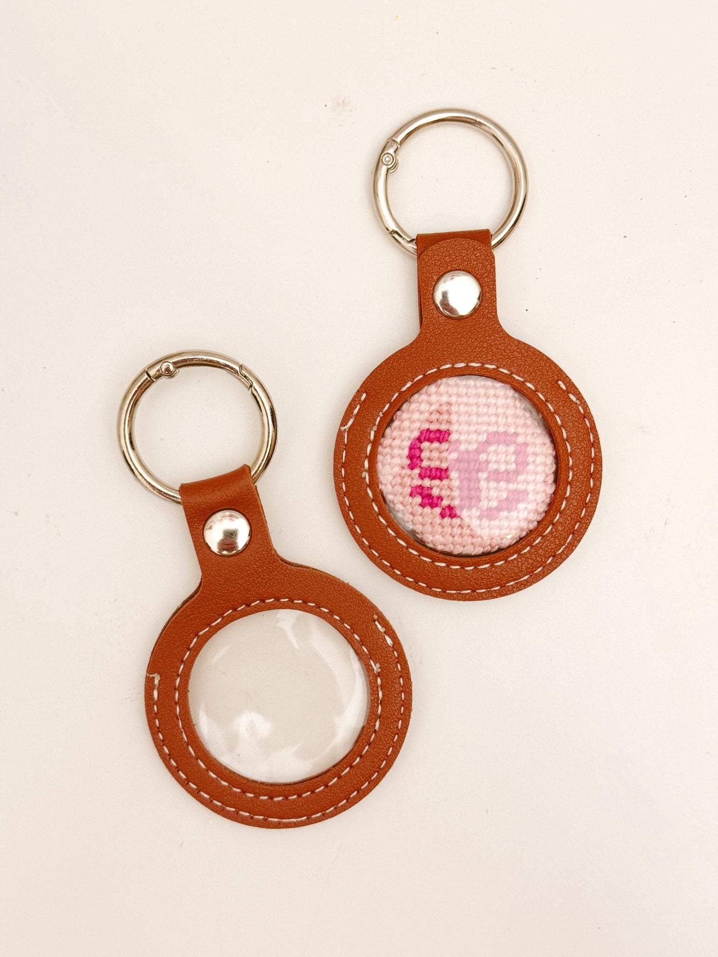 Needlepoint Self Finishing PU Leather Key Fob Bag Tag Interchangeable Finishing Keychain