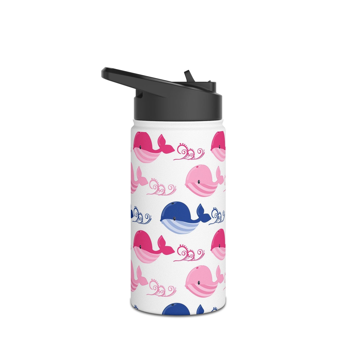 Whale Pattern Stainless Steel Water Bottle — Pink & Navy Cute Sea Life Bottle