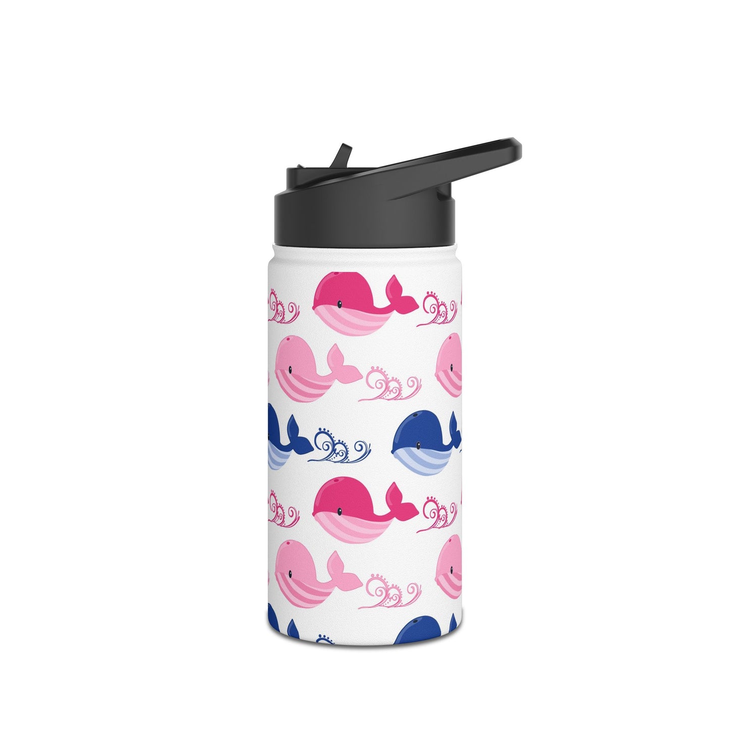 Whale Pattern Stainless Steel Water Bottle — Pink & Navy Cute Sea Life Bottle