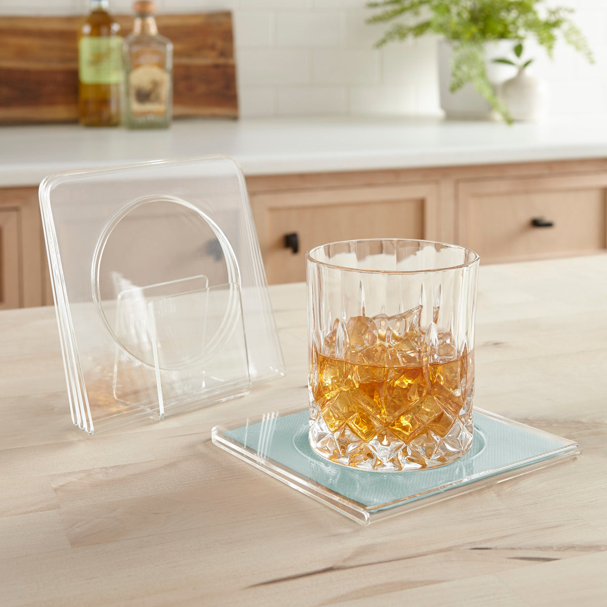 SINGLE FOLD COCKTAIL NAPKIN COASTER W/ STAND (4/SET)