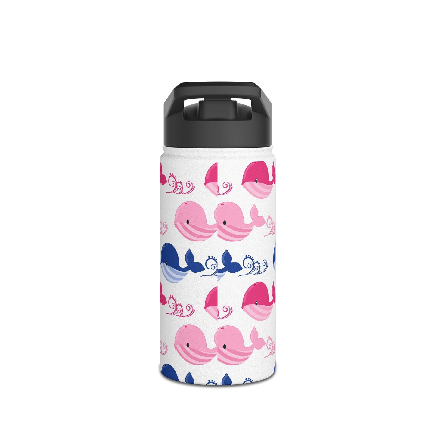 Whale Pattern Stainless Steel Water Bottle — Pink & Navy Cute Sea Life Bottle