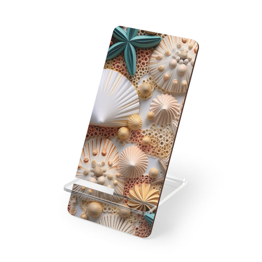 Stylish Mobile Display Stand, Phone Holder, Beach-Inspired Decor, Seashell Pattern, Desk Accessory, Gift for Beach Lovers