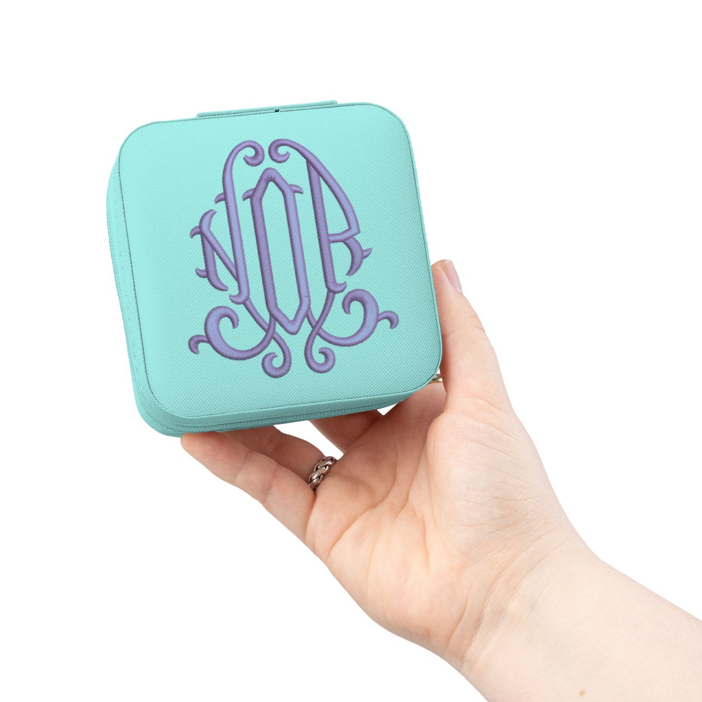 Monogrammed Pink Jewelry Travel Case – Compact Organizer for Rings, Earrings & Necklaces