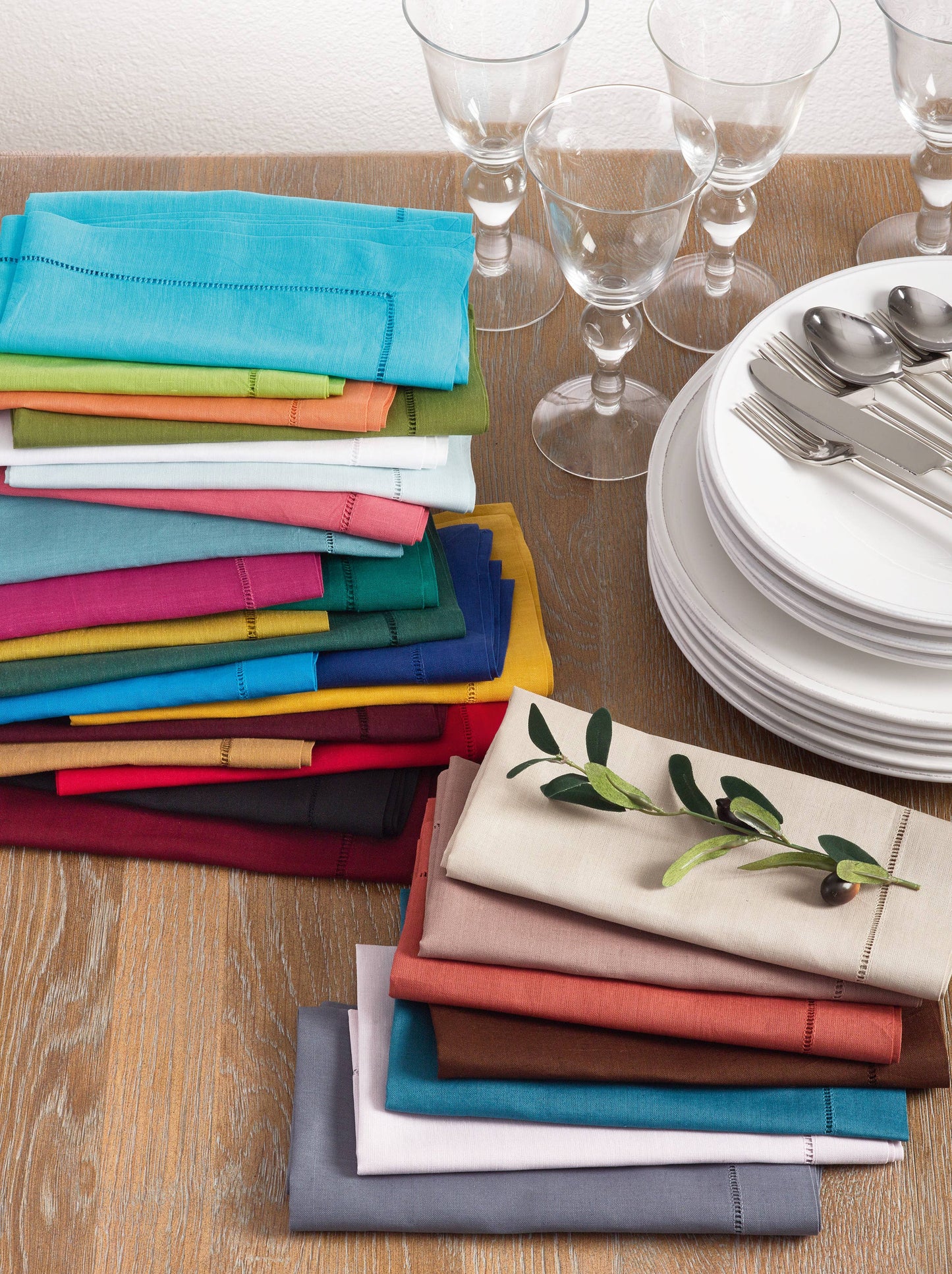 Linen Blend Hemstitched Cocktail Napkin