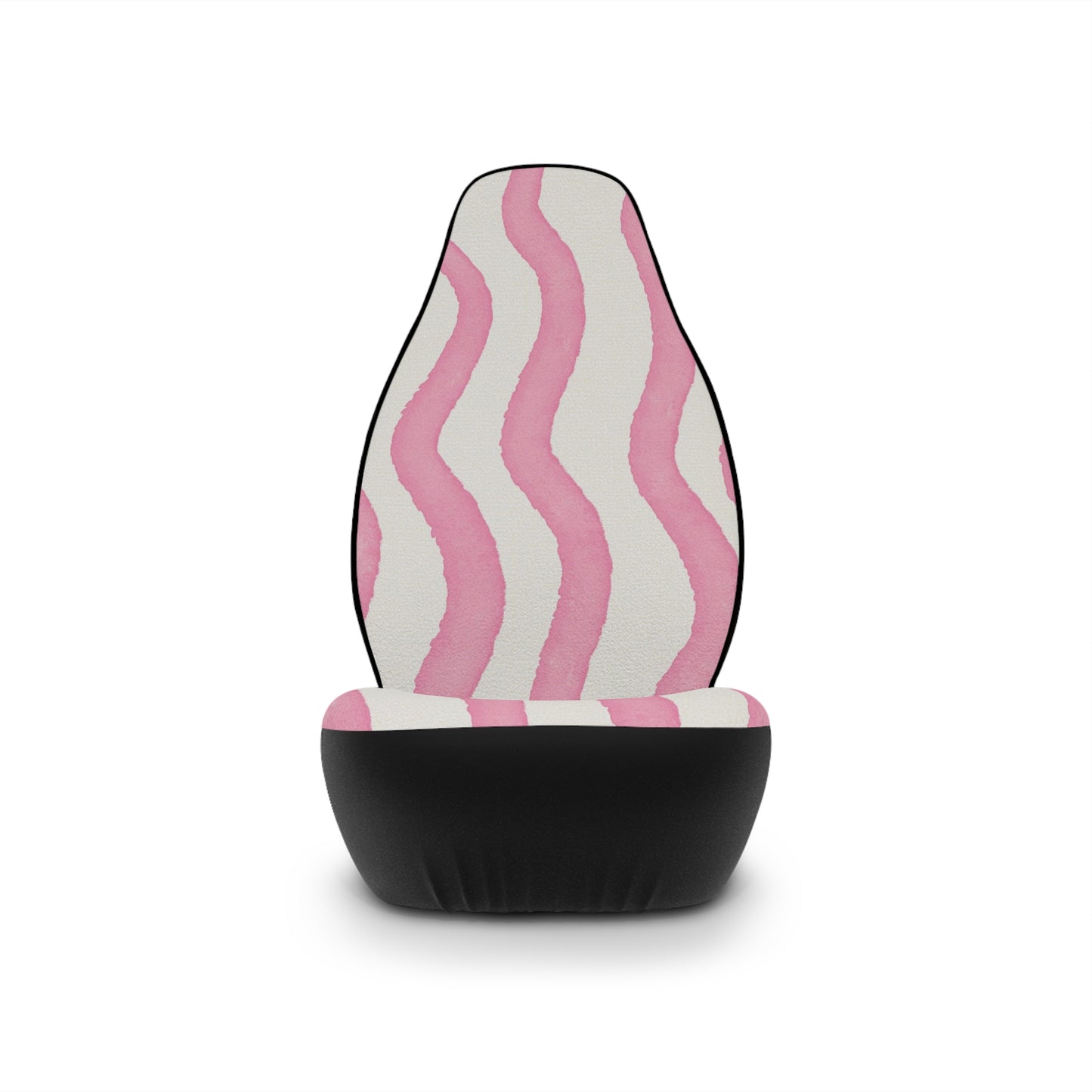 Pink Wavy Stripe Car Seat Covers — Feminine Retro Pattern, Front Seat Protector
