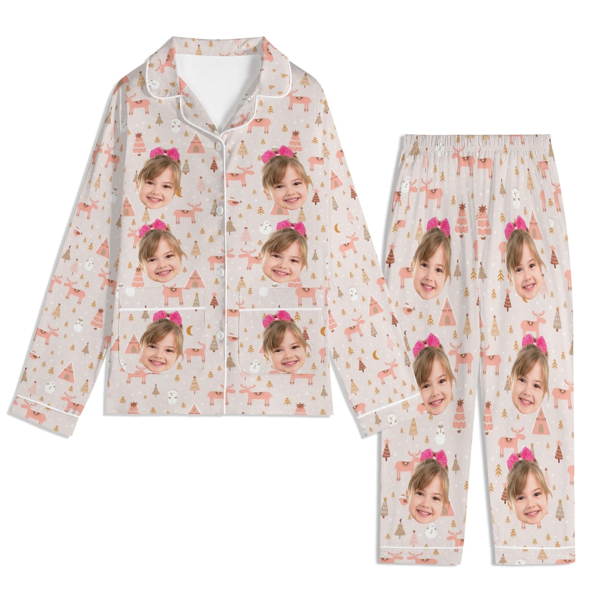 Kids Long Sleeve Pajama Set with Pockets - Soft Cotton Polyester Blend for Comfortable Sleep & Lounge Wear