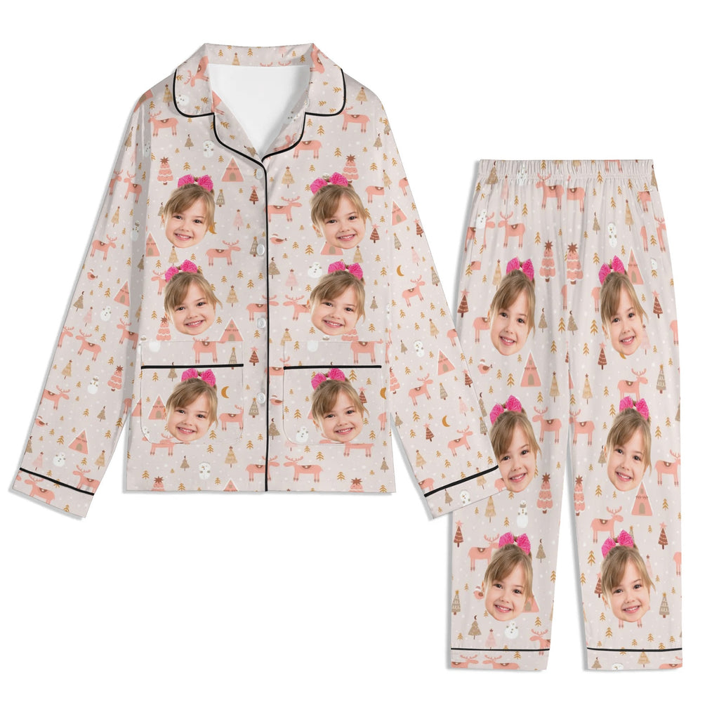 Kids Long Sleeve Pajama Set with Pockets - Soft Cotton Polyester Blend for Comfortable Sleep & Lounge Wear