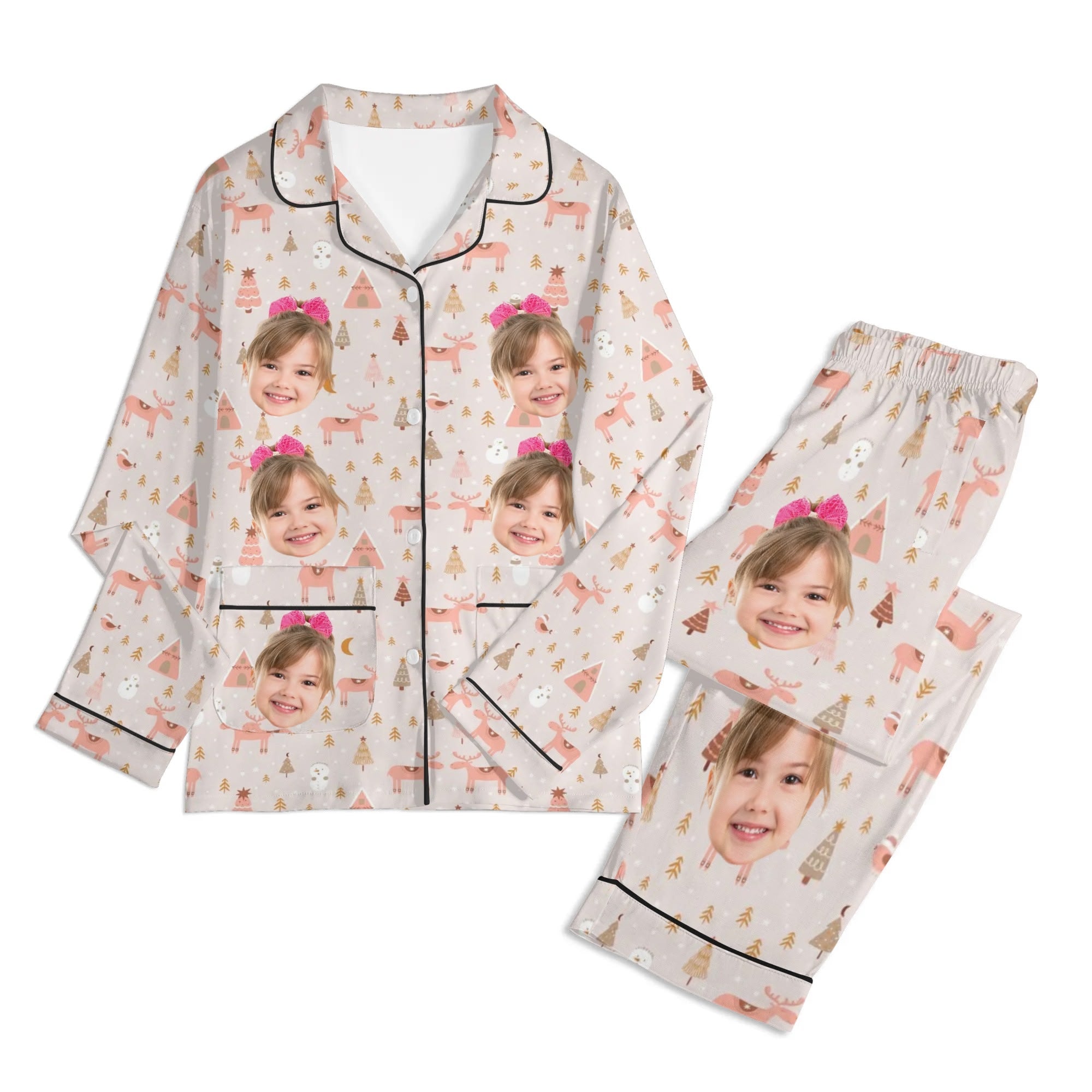 Kids Long Sleeve Pajama Set with Pockets - Soft Cotton Polyester Blend for Comfortable Sleep & Lounge Wear