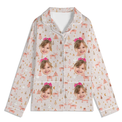 Kids Long Sleeve Pajama Set with Pockets - Soft Cotton Polyester Blend for Comfortable Sleep & Lounge Wear