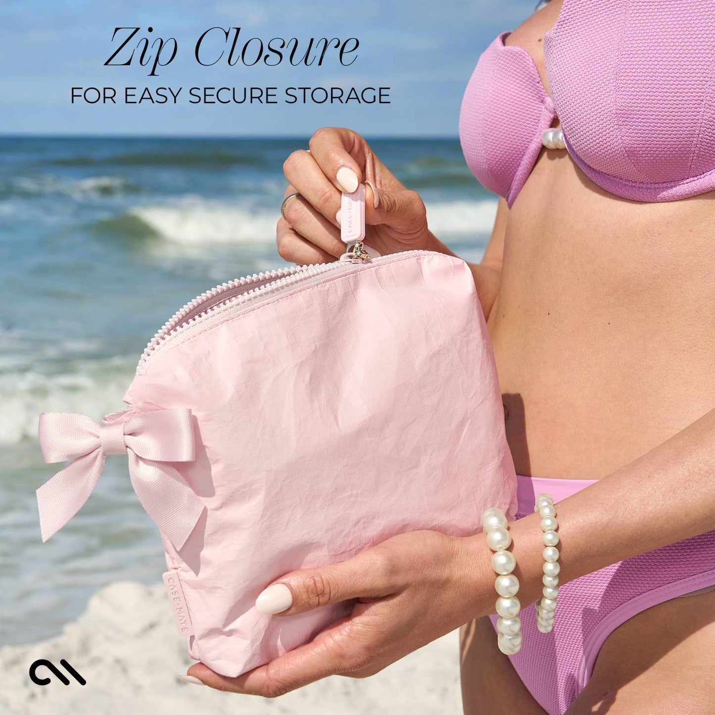Case-Mate - Case-Mate Ballet Pink Bow Waterproof Zip Pouch