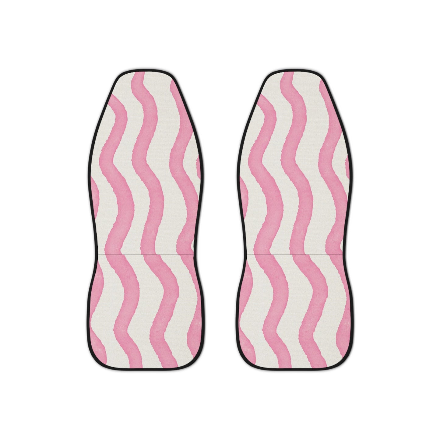 Pink Wavy Stripe Car Seat Covers — Feminine Retro Pattern, Front Seat Protector