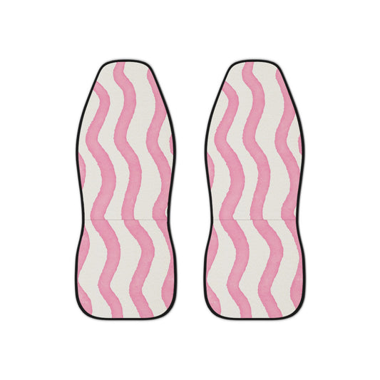 Pink Wavy Stripe Car Seat Covers — Feminine Retro Pattern, Front Seat Protector