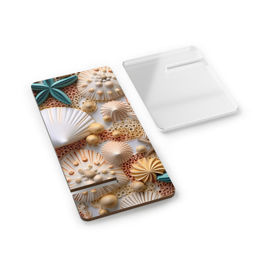 Stylish Mobile Display Stand, Phone Holder, Beach-Inspired Decor, Seashell Pattern, Desk Accessory, Gift for Beach Lovers