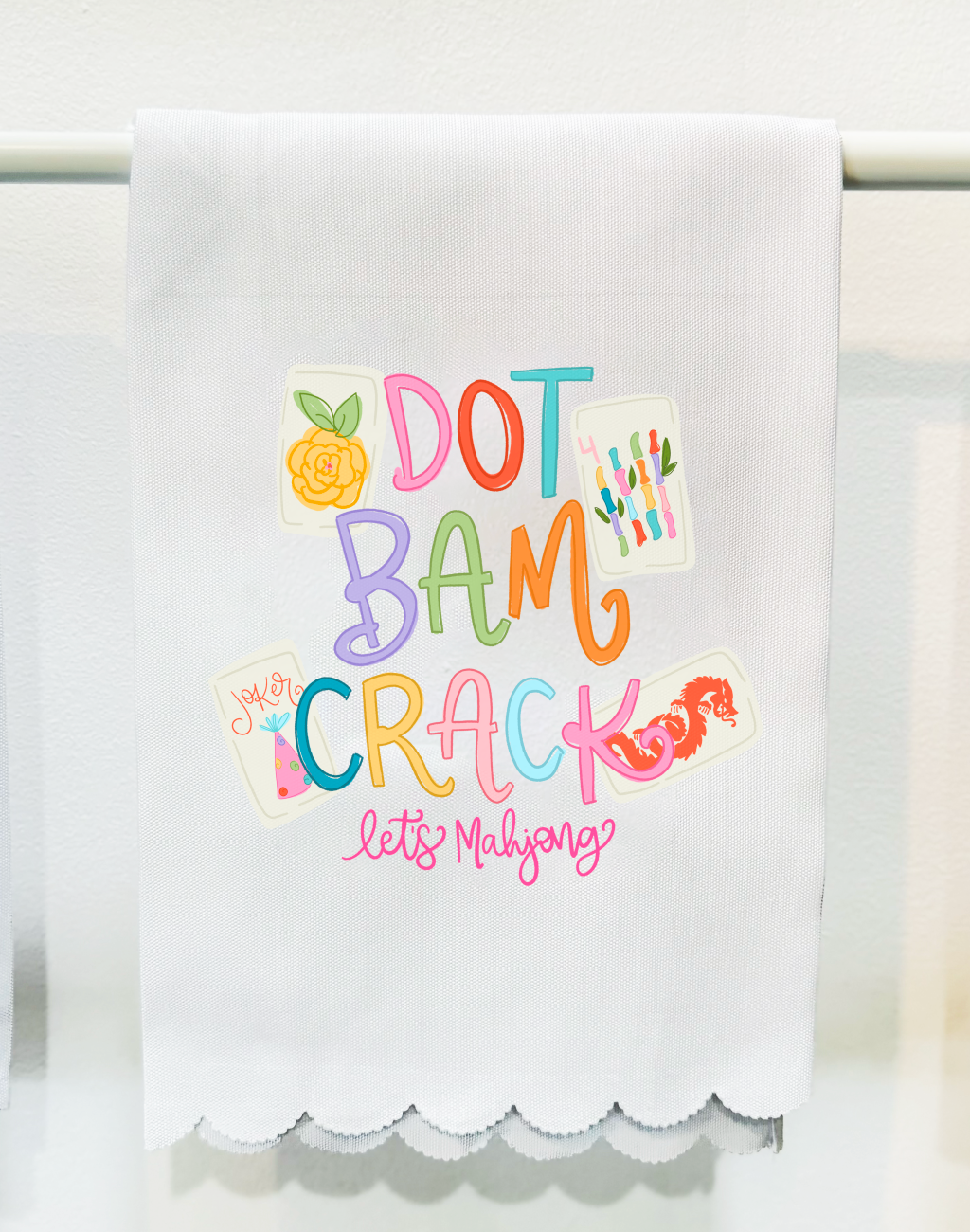 Doodles By Rebekah - Dot Bam Crack Mahjong Scalloped Tea Towel