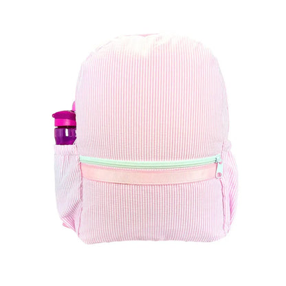 Mint - Pink Seersucker Medium Backpack w/ Pocket | Mint Mint An Initial Impression