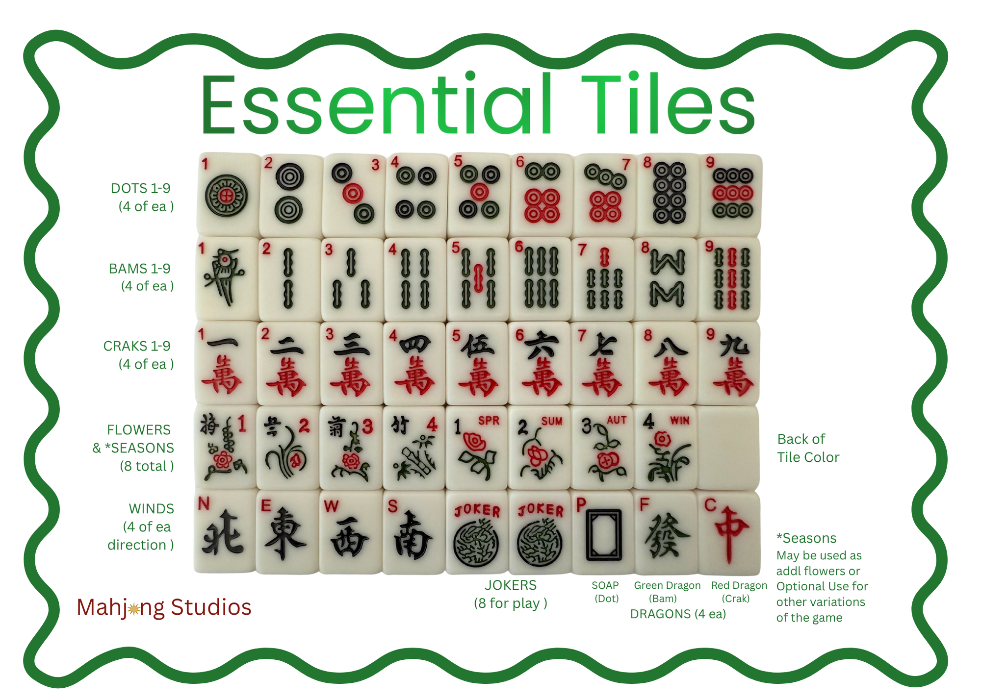 Essential Mahjong Tiles - American Mahjong Set 152 Tiles