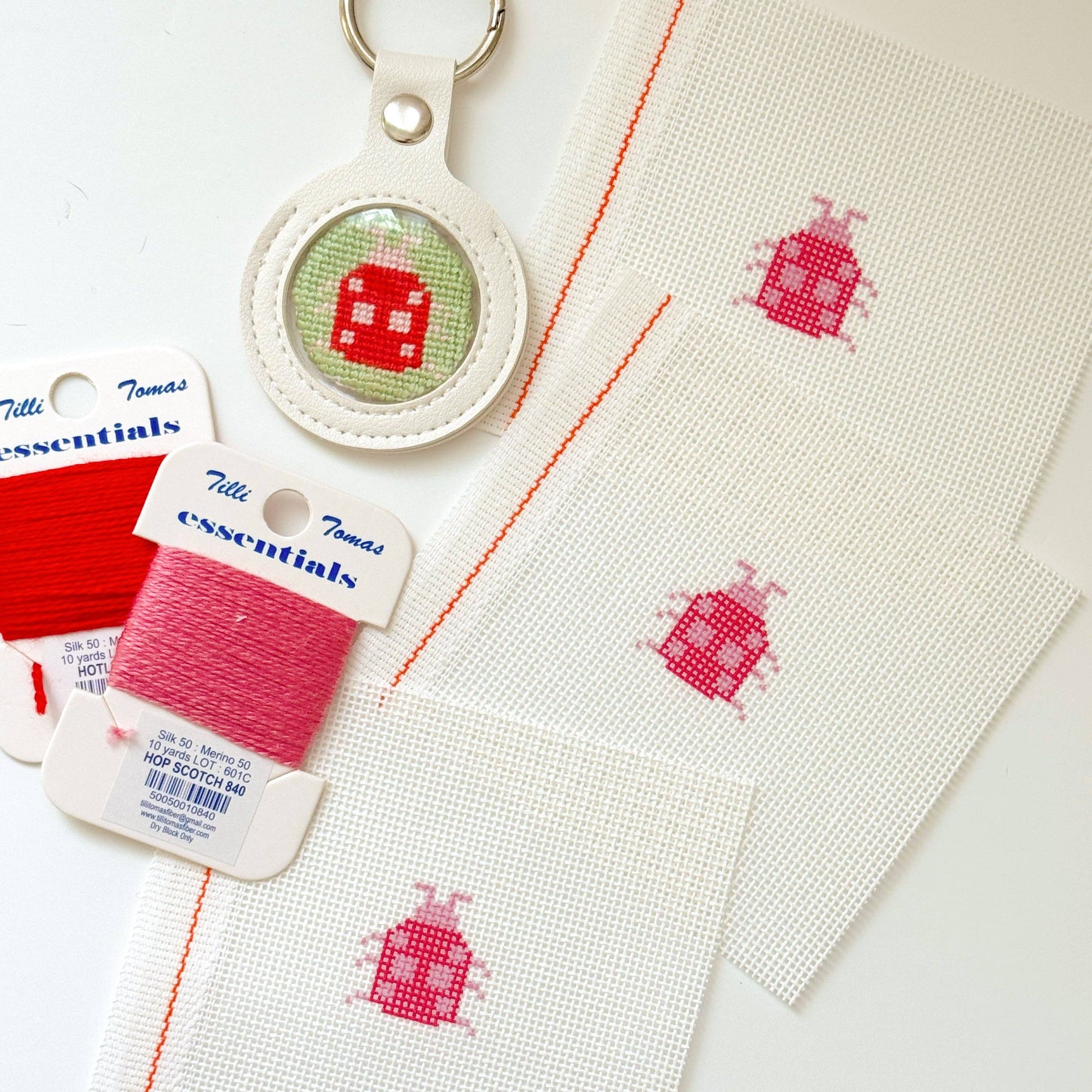 Mini Ladybug  1” Round Key Fob Needlepoint Canvas, Mini Needlepoint Canvas, Spring Needlepoint