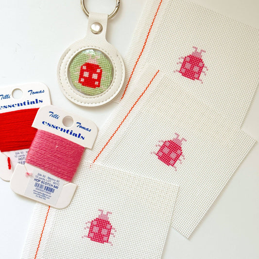 Mini Ladybug  1” Round Key Fob Needlepoint Canvas, Mini Needlepoint Canvas, Spring Needlepoint