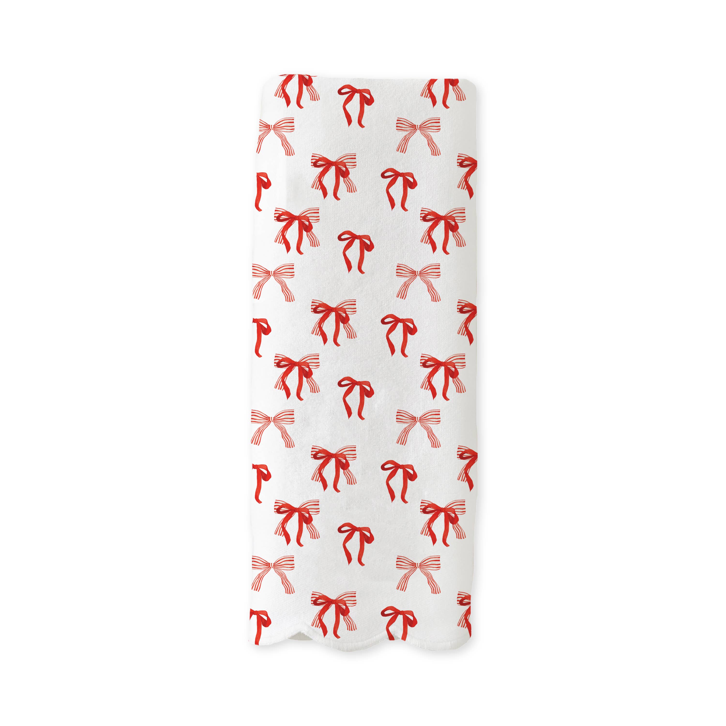 Scalloped Guest Towel - Red Bows
