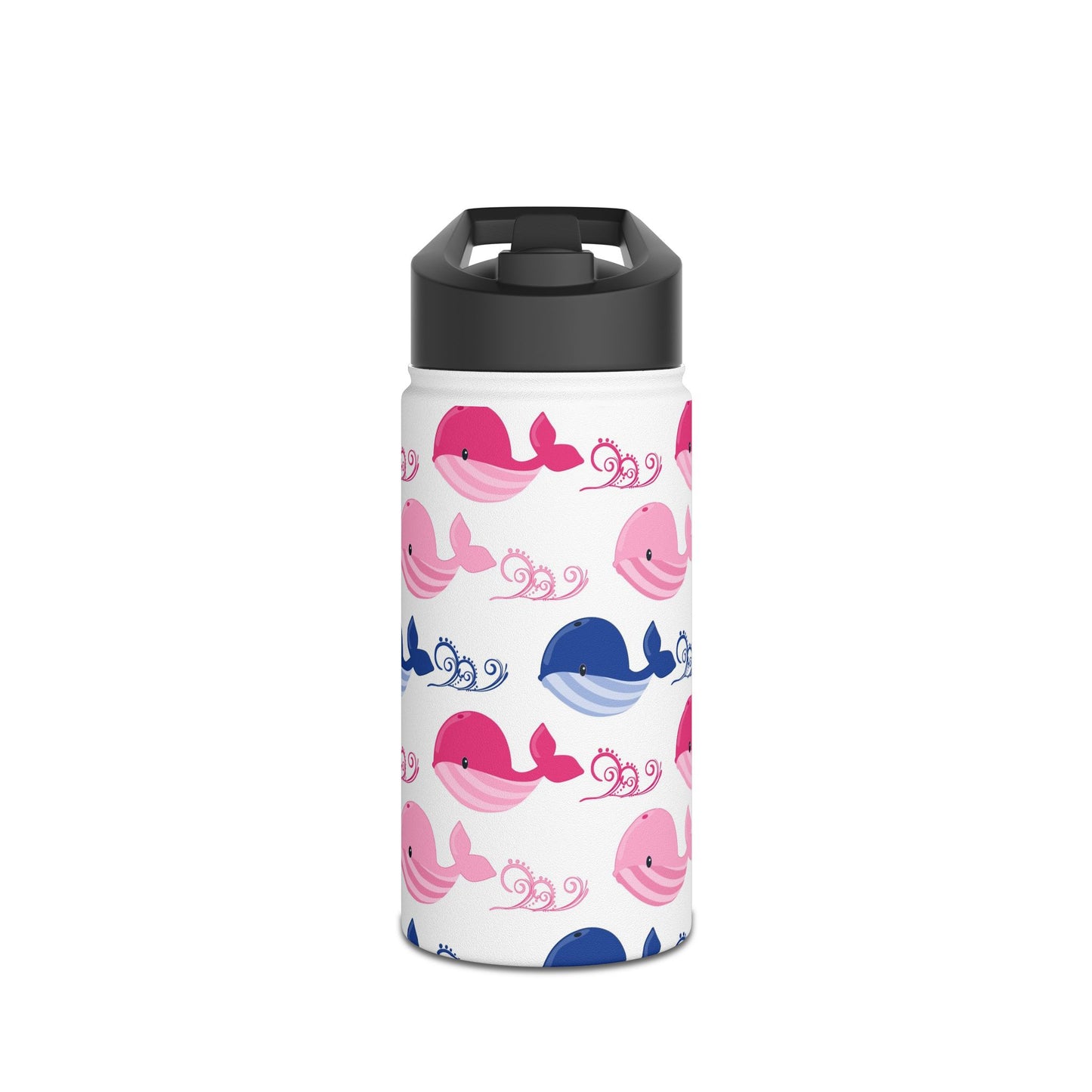 Whale Pattern Stainless Steel Water Bottle — Pink & Navy Cute Sea Life Bottle