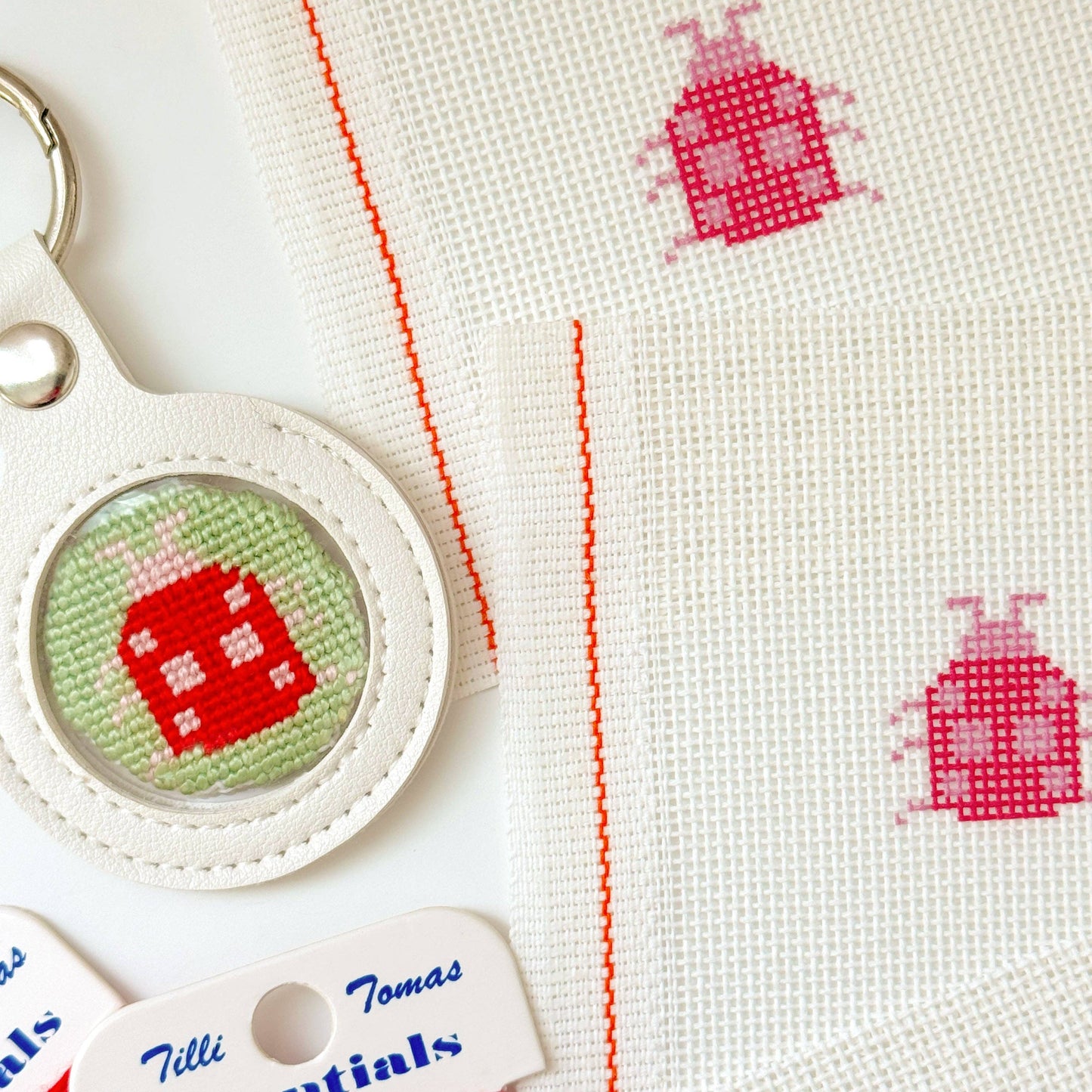 Mini Ladybug  1” Round Key Fob Needlepoint Canvas, Mini Needlepoint Canvas, Spring Needlepoint