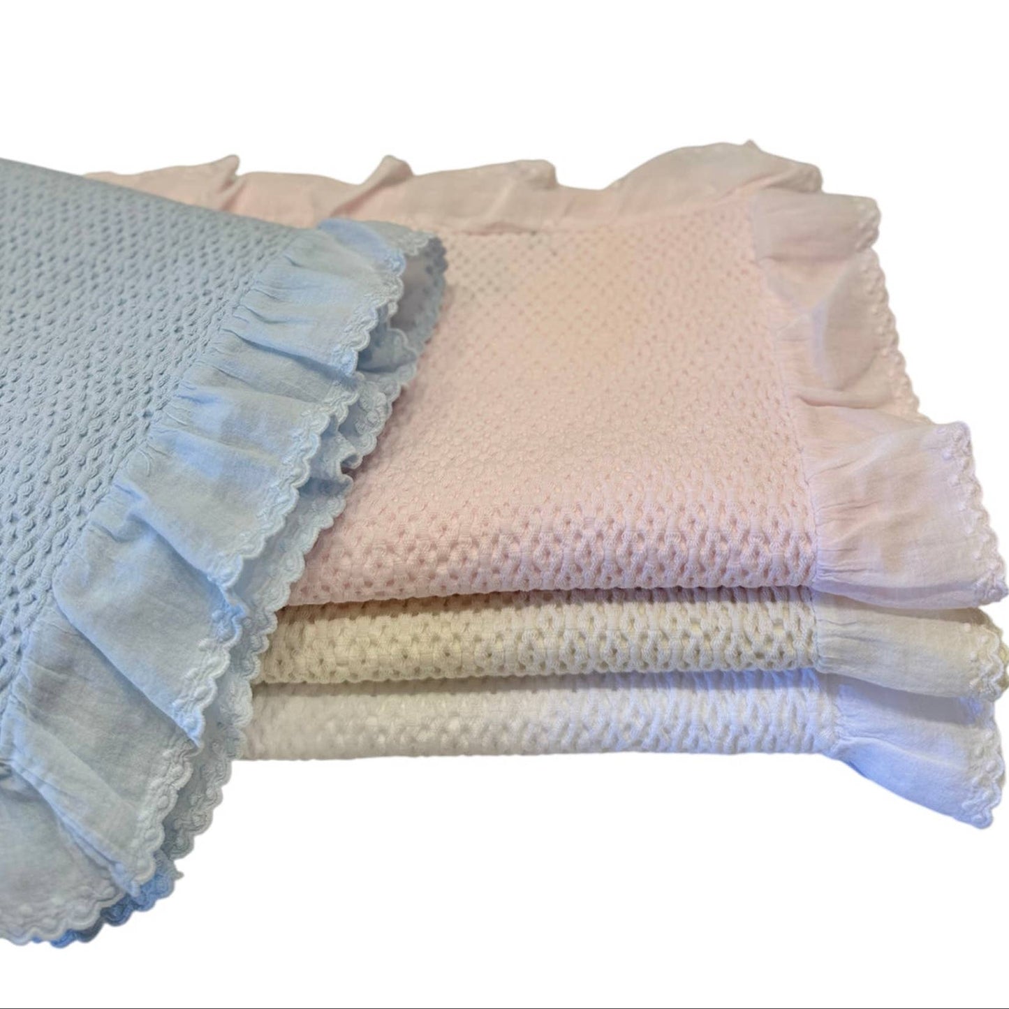 A Soft Idea - 6032 - Stonewashed Puckered Blanket with Dotted Swiss Ruffle