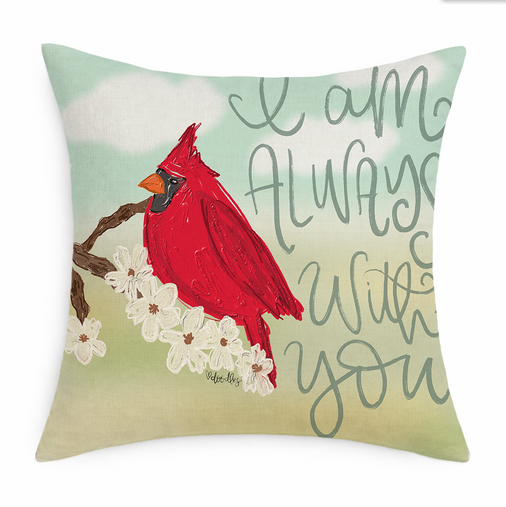 Doodles By Rebekah - I Am Always With You Cardinal Pillow