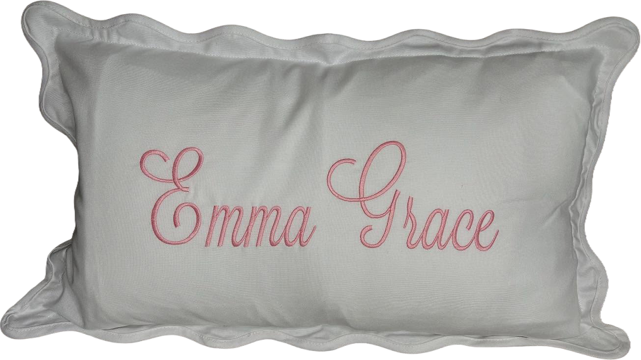 SCALLOP TRIM PILLOW WITH APPLIQUED