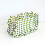 Gingham Ruffle Zipper Pouch Embroidery Friendly Cosmetic Bag