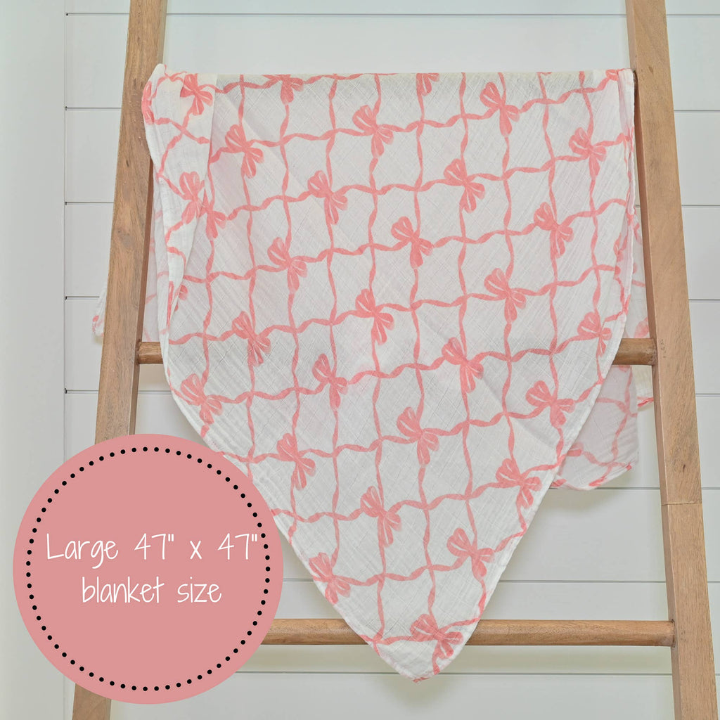 Lo Beautiful Bows Baby Muslin Swaddle Blanket