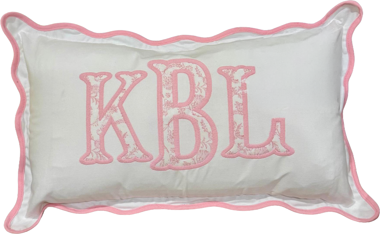 SCALLOP TRIM PILLOW WITH APPLIQUED