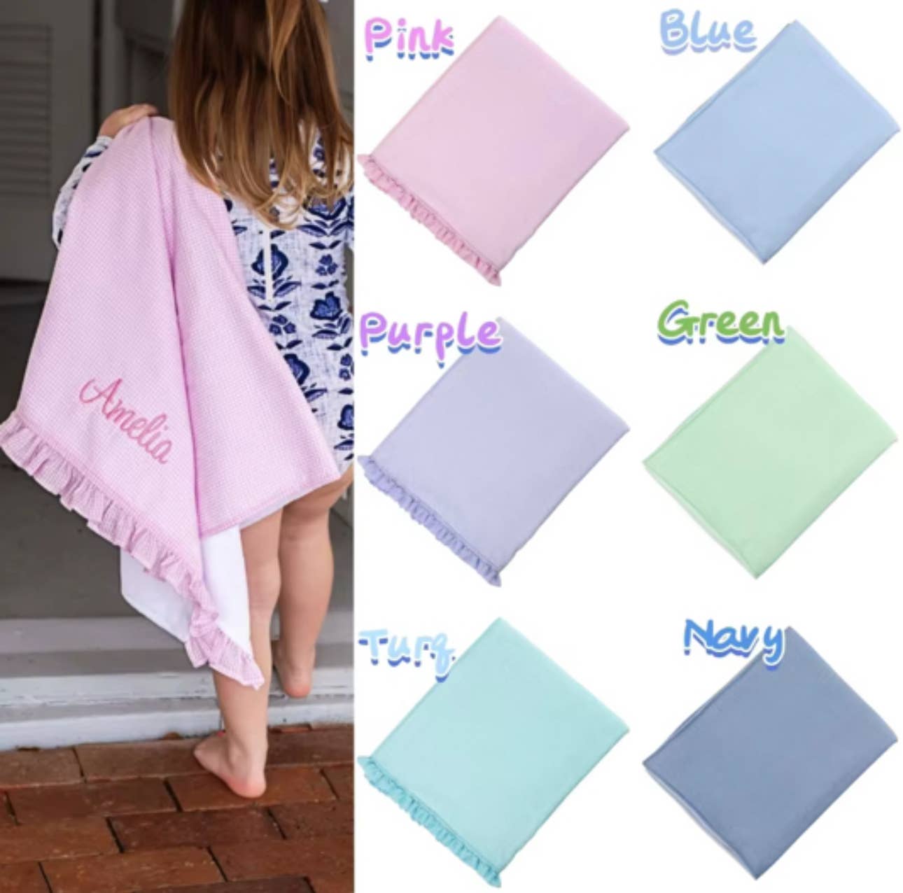 Beach Towel, Seersucker, Monogram, Embroidery