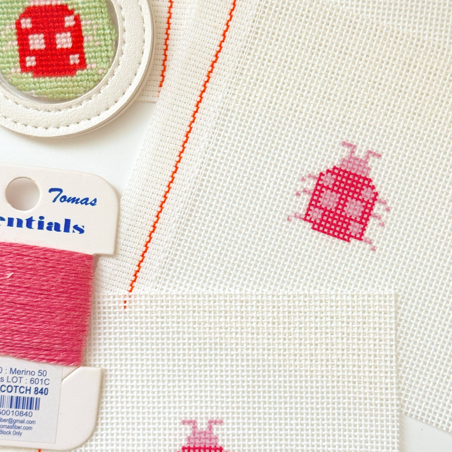 Mini Ladybug  1” Round Key Fob Needlepoint Canvas, Mini Needlepoint Canvas, Spring Needlepoint