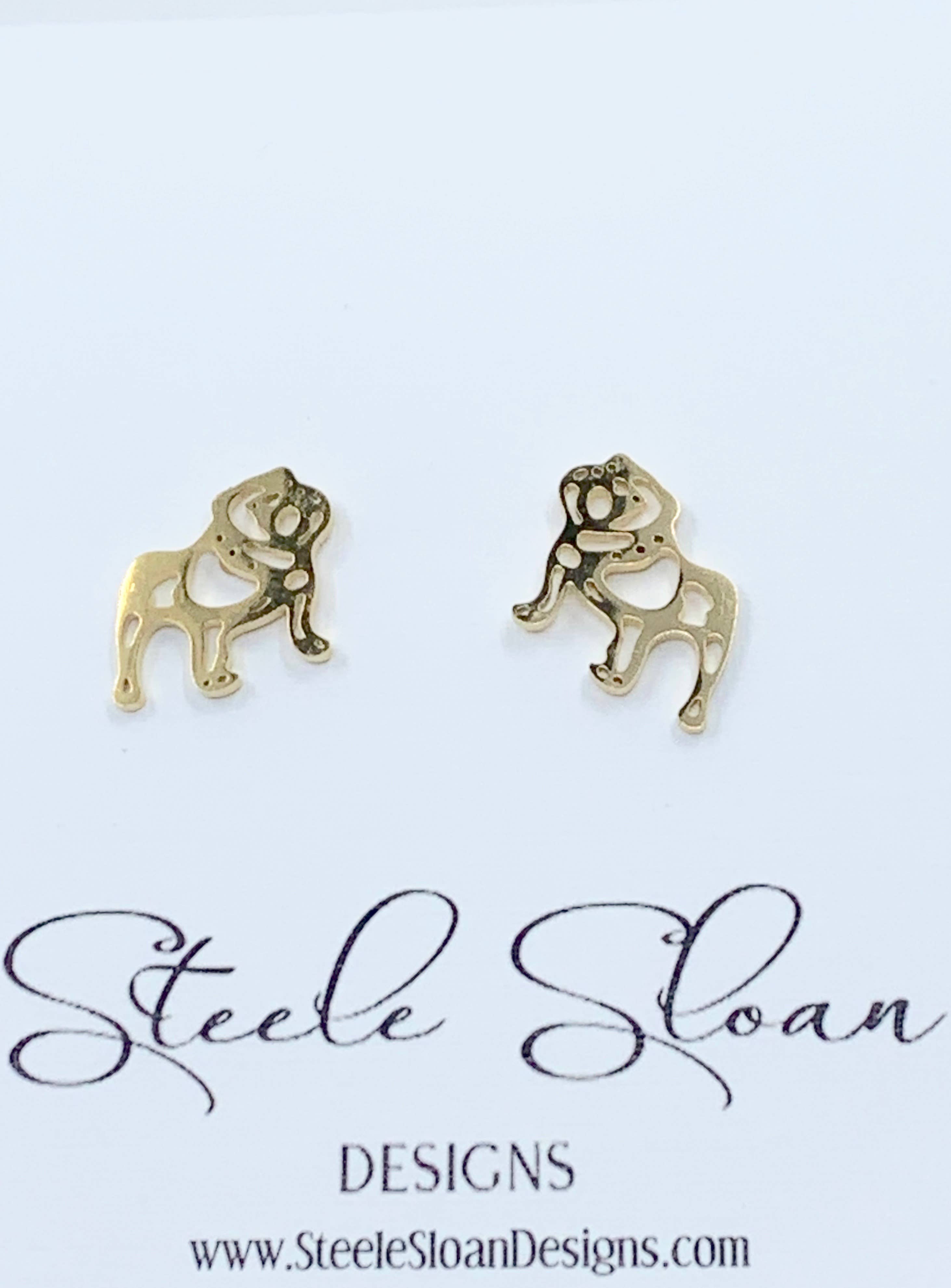 Steele Sloan Designs - Adorable Bulldog Earrings- Gold Stainless Steel Bulldogs