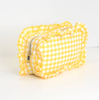 Gingham Ruffle Zipper Pouch Embroidery Friendly Cosmetic Bag